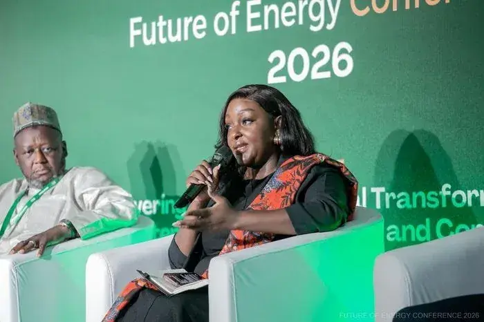 Wangari Muchiri speaking on a panel at the Future of Energy Conference 2026